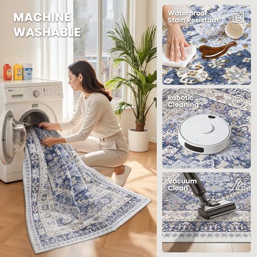 2x3 Rug Non Slip (Blue/Beige / 2' x 3' (Rectangular))