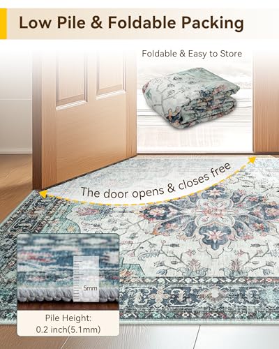 Washable Area Rug (Teal Green/White/Navy / 2' x 10' (Rectangular))
