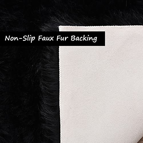 Black Round Rug 4ft Circle Fluffy Fuzzy Furry Rug for Bedroom Living Room Dorm Faux Sheepskin Fur Shaggy (4' (Round) / Black)