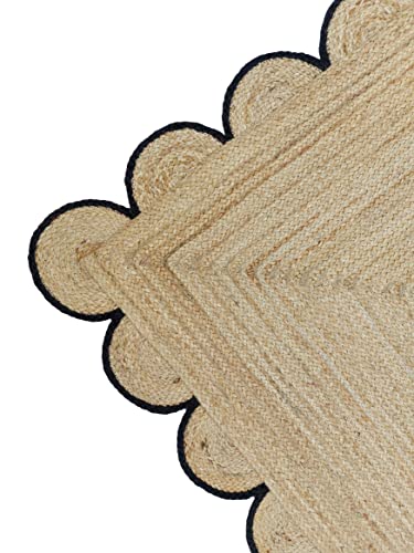 Scalloped Natural Jute Area Rug (2'x10' (Runner) / Black)