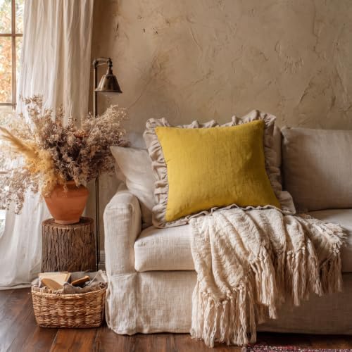 Vintage Yellow Linen Throw Pillow Covers (Coomburg Yellow / 20" x 12" (Pack of 2))