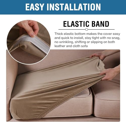 Velvet Stretch Couch Cushion Cover Plush Cushion Slipcover for Chair Loveseat Sofa Cushion Furniture Protector Seat Cushion Sofa Cover (Camel / 2 Cushion Loveseat)