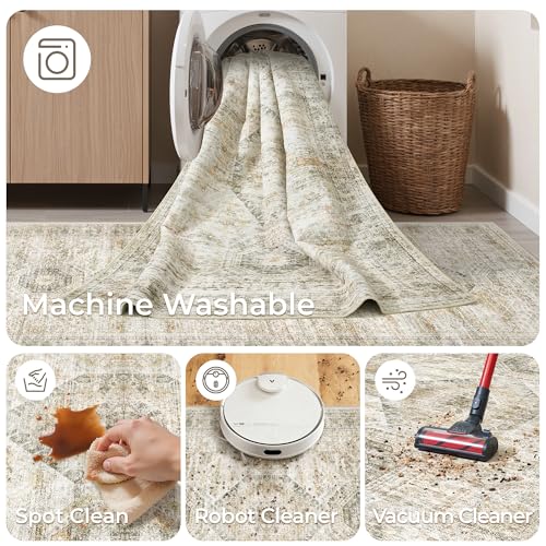 Washable Runner Rugs for Bedroom (Grey/Yellow / 2' x 6' (Runner))