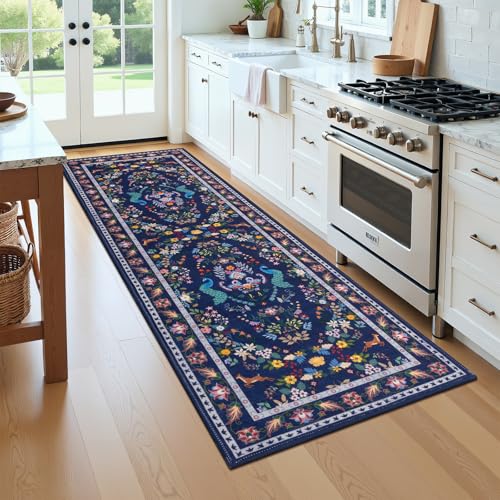 HEBE Hallway Runner Rug 2'x8' (Floral Blue / 2' x 8' (Rectangular))