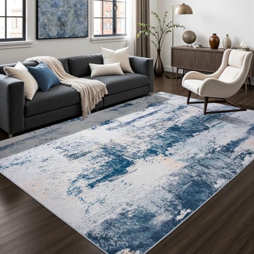 Abstract Area Rug Modern Washable Rug Soft Non Slip Rug Low Pile for Bedroom Living Room Dining Room Dusty Teal Grey 5x8 Feet (Dusty Teal Grey / 5' x 7'11" (Rectangular))