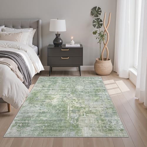 Abstract 4x6 Area Rug Washable Rugs for Living Room (Green/Ivory / 4' x 6' (Rectangular))
