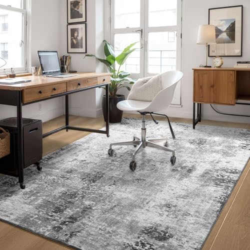 Living Room Rug 5x7 Gray Area Rug Machine Washable Boho Rug Non Slip Abstract Vintage Indoor Large Rugs for Bedroom (Grey / 5' x 7' (Rectangular))