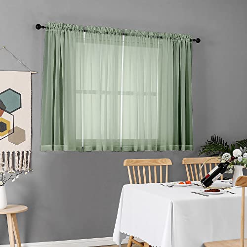 Sage Green Sheer Curtains 45 Inch Long 2 Panels (Sage Green / 42"W x 45"L (Pack of 2))