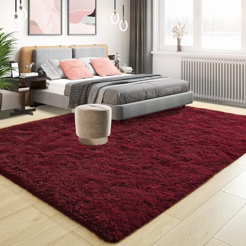 9x12 Fluffy Burgundy Area Rugs for Living Room Bedroom (Burgundy Red / 9' X 12' (Rectangular))