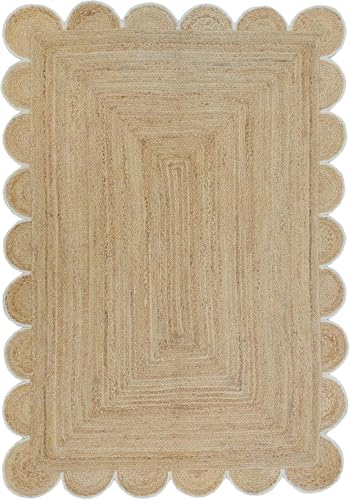 Scalloped Natural Jute Area Rug 8x10 Ft (8'x10' / Off-white)