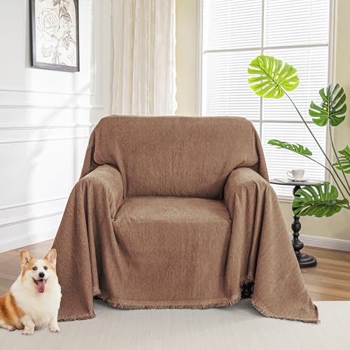 Oversized Armchair Couch Cover for 1 Cushion Couch (71" x 91" / Tassels Edge-camel)