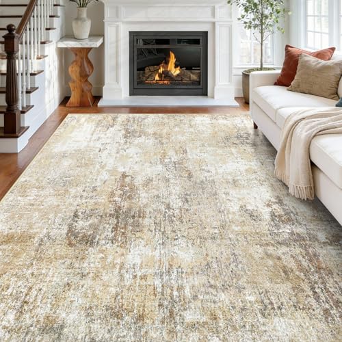 Washable 5'x8' Abstract Area Rug for Living Room Neutral Brown (Gray/Neutral Brown / 5' x 8' (Rectangular))