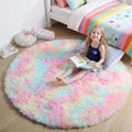 Rainbow Unicorn Large Round Rug 6Ft for Girls Bedroom Living Room (Rainbow / 6' (Round))