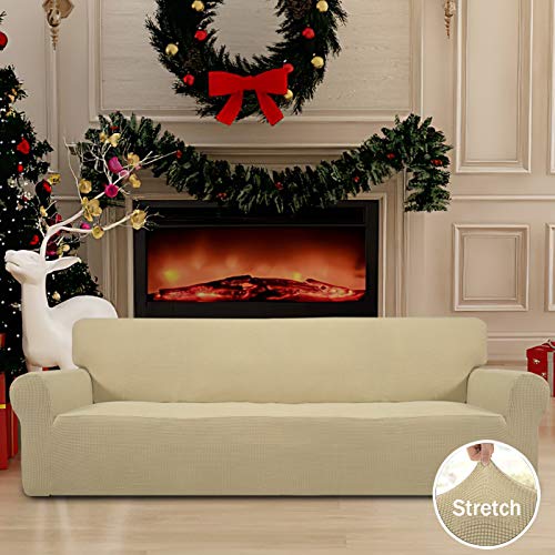 Stretch 4 Seater Oversized Sofa Couch Cover Beige (XX-Large Sofa / Beige)