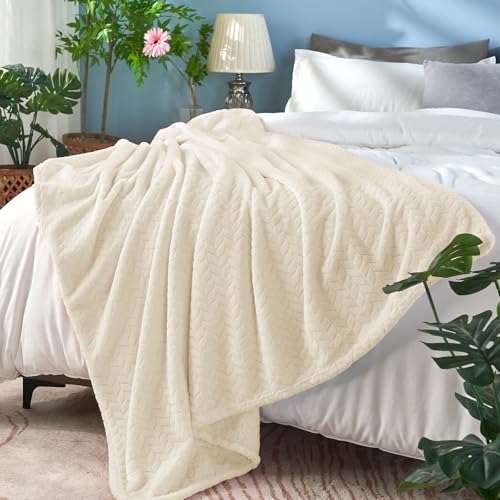 Cream White Fleece Throw Blanket for Couch (Cream White / Throw/Travel-50x60 IN)