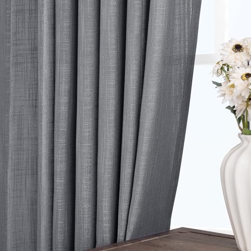 Dark Gray Curtains for Living Room Back Tab Modern Farmhouse Semi Sheer Gray Curtains 45 inches Long 2 Panels Set Muted Neutral Window Curtain for Dining Room Bedroom 52x45 (Dark Gray / 52"W x 45"L (Pack of 2))