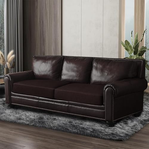 Leather Look Couch Cushion Covers Sofa Seat Slipcovers Sets Couches Furniture Protector for Sectional Armchair Loveseat Pets Kids Stretch Spandex Fabric (2 Cushion Sofa / 01 Chocolate)