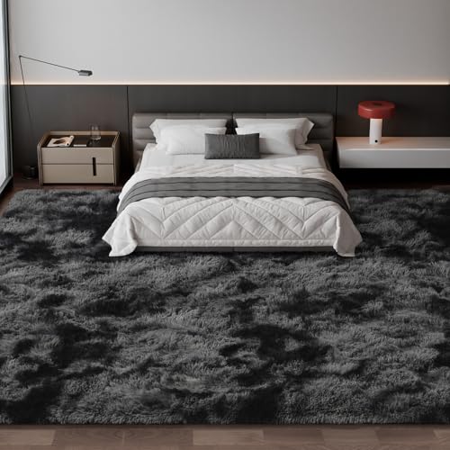 Large Shag Area Rugs 10 x 14 (Tie-dyed Dark Grey / 10 x 14 ft)