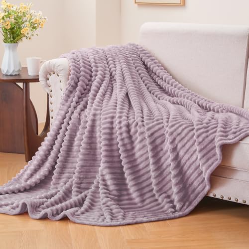 3D Ribbed Dusky Violet Fleece Twin Blanket for Couch (Dusky Violet / Twin(60"x80"))