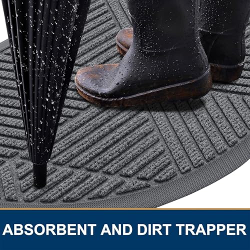Half Circle Front Door Mat Outside Entrance (Grey / 47" X 32")