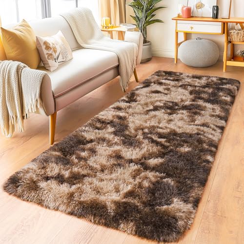 Fluffy Runner Rugs for Bedroom 2x6 (Tie-dyed Coffee / 2' x 6' (Rectangular))
