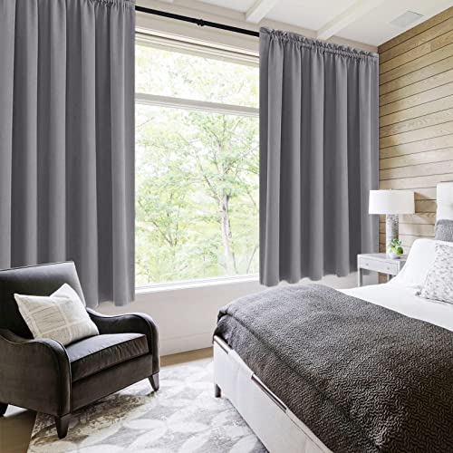 Wide Blackout Curtains for Bedroom Living Room 60 x 63 Inch Long Grey (Grey / 60"W x 63"L (Pack of 2))