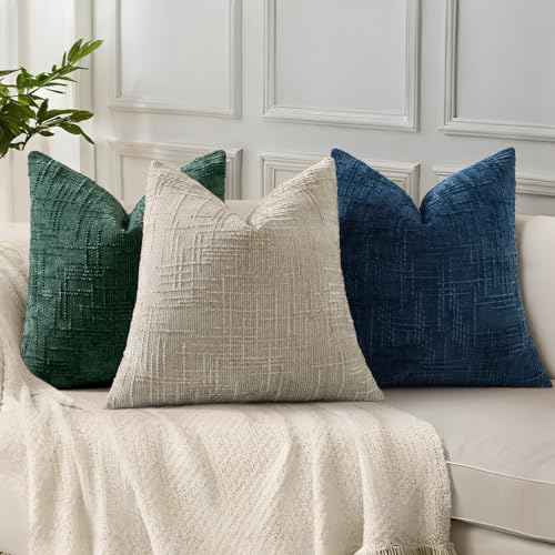 Textured Chenille Throw Pillow Covers 24x24 Set of 2 Green (Christmas Green / 24" x 24" (Pack of 2))