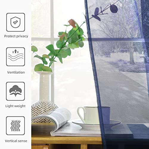 Sheer Voile Window Treatment Rod Pocket Curtain Panels for Kitchen Bedroom Living Room Drapes Sunlight Filtering Privacy Semi Home Decor Assorted Colors Sizes (Navy / 52"W x 84"L (Pack of 2))