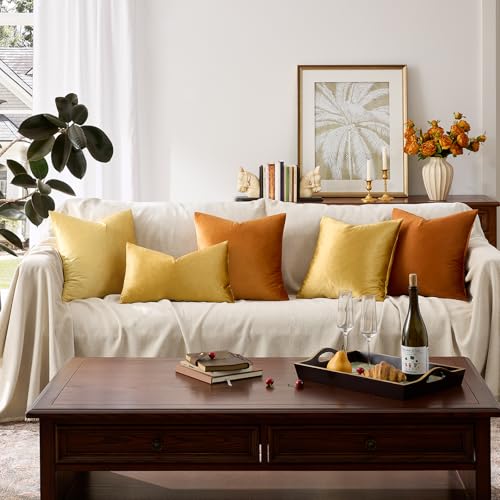 Golden Velvet Pillow Covers 12x20 Decorative Pillows Pack of 2 (Golden / 20" x 12" (Pack of 2))