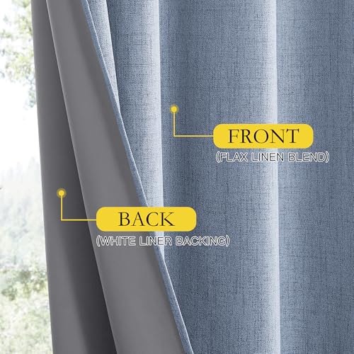 Stone Blue Vintage Linen 100% Blackout Curtains for Kitchen (62"W x 63"L (Pack of 2) / Stone Blue)