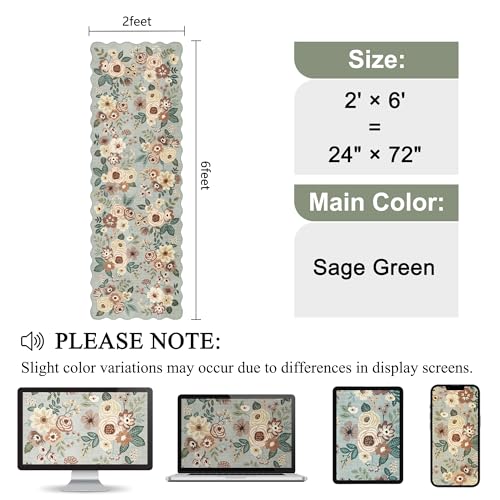 4x6 Area Rug Non Slip Floral Washable Living Room Rug (Sage Green (Big) / 4' x 6' (Rectangular))