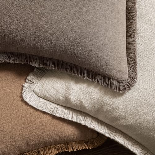 Linen Fringe Decorative Fall Euro Throw Pillow Covers Coffee 26x26 (26" x 26" (Pack of 2) / Coffee)