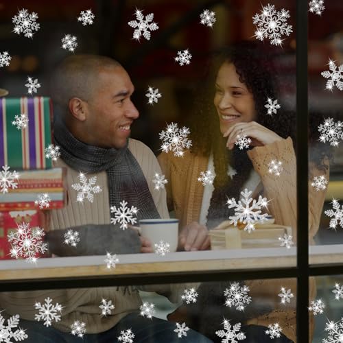 240Pcs Christmas Window Clings Glitter Snowflakes Window Decals (Glitter)