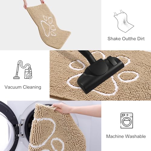 Dog Door Mat for Muddy Paws (47"X17" / Beige and White)