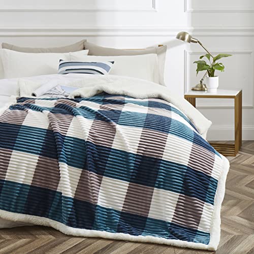 Sherpa Blanket Twin Plaid Thick Bed Blanket (Teal Check / 60"*80")