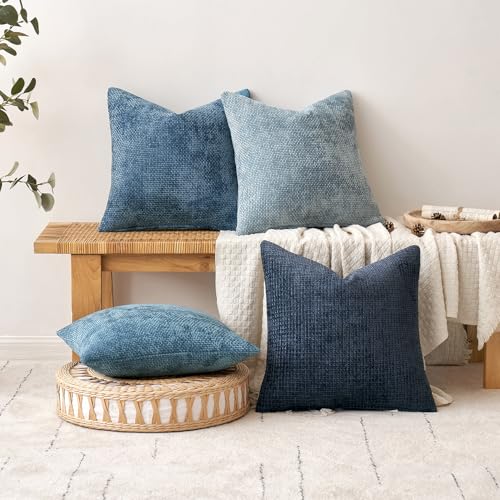 Decorative Couch Throw Pillow Covers 22x22 Inch Coastal Blue 2 Pack (22" x 22" (Pack of 2) / Coastal Blue)