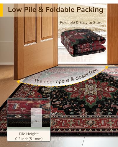 Washable Area Rug (Red / Black / 5' x 7' (Rectangular))