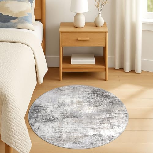 Round Area Rug 3 Ft Circle Entryway Rugs Round Washable Door Mat Indoor Entrance (Ash Grey/Beige / 3' x 3' (Rectangular))