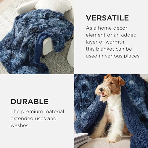 Faux Fur Fluffy Sherpa Blanket Couch Throw Tie Dye Navy 50"x60" (05- Tie Dye Navy / Throw (50" X 60"))
