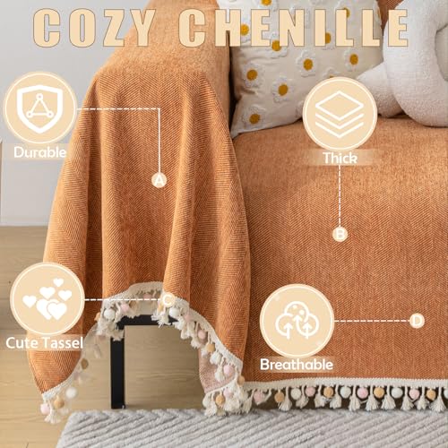 Dark Orange Sofa Covers Couch Cover for Dogs Colorful Tassel Lovetseat Covers Pet Couch Cover Bohemian Sofa Cover for Couch Vintage Boho Couch Covers Futon Cover Pet (71" x 134" / Tassel Ball: Orange)