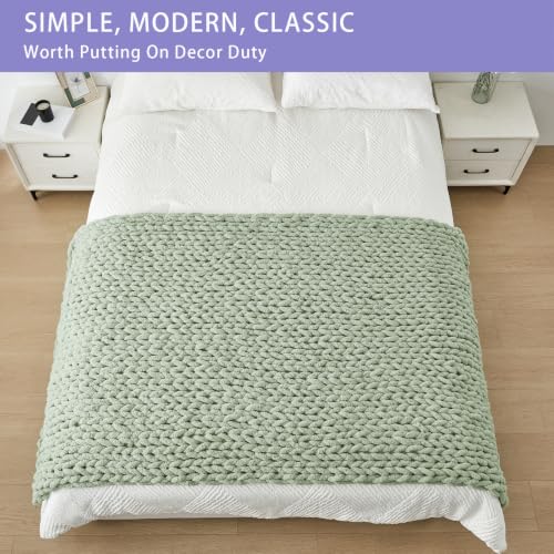 Chunky Knit Throw Blanket for Couch (Sage Green / 40"x80" (Special Size Throw))