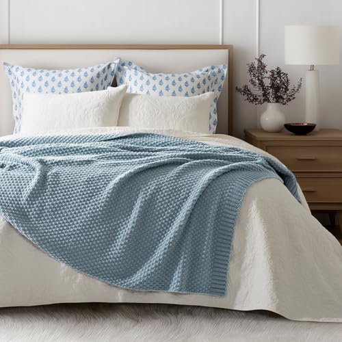 HOME Chunky Chenille Knit Throw Blanket (Chambray Blue / 60" X 80")