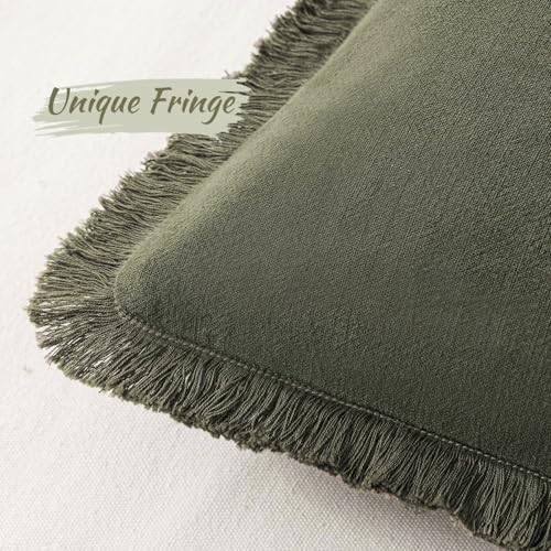 Linen Fringe Decorative Euro Throw Pillow Covers Olive Green 28x28 (28" x 28" (Pack of 2) / Olive Green)