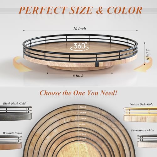 10 Inch Farmhouse Oak Lazy Susan Organizer for Cabinet (Brown & Black / 10 inches)