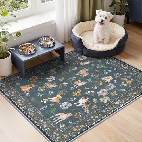 2x3 Dog Rugs for Entryway (Dog/Navy Blue / 2' x 3' (Rectangular))