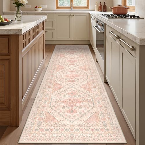 Runner Rug 2x8 Runners for Hallways Non Slip Washable Rugs (Pink / 2' x 8' (Runner))