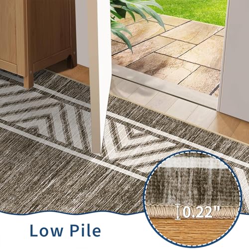 Washable Hallway Rug 2x6 Narrow Modern Bordered Floor Runner (Brown/Coffee / 2' x 6' (Rectangular))