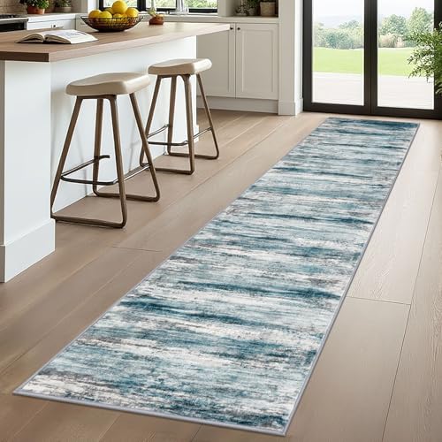 Modern Abstract Kitchen Runner Rug (Blue / 2' x 10' (Runner))
