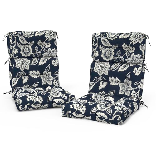 Outdoor High Back Chair Cushions Set of 2 (44"x20"x4" / Elegant Vines Navy)