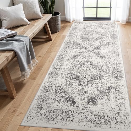 4x8 Washable Hallway Runner Rug (Distressed Grey / 4x8)